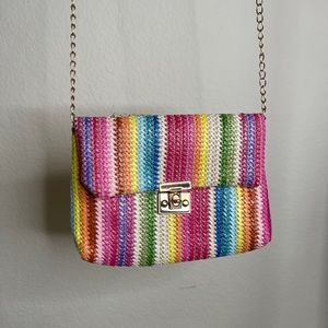 Rainbow Print Straw Crossbody Bag 🌈